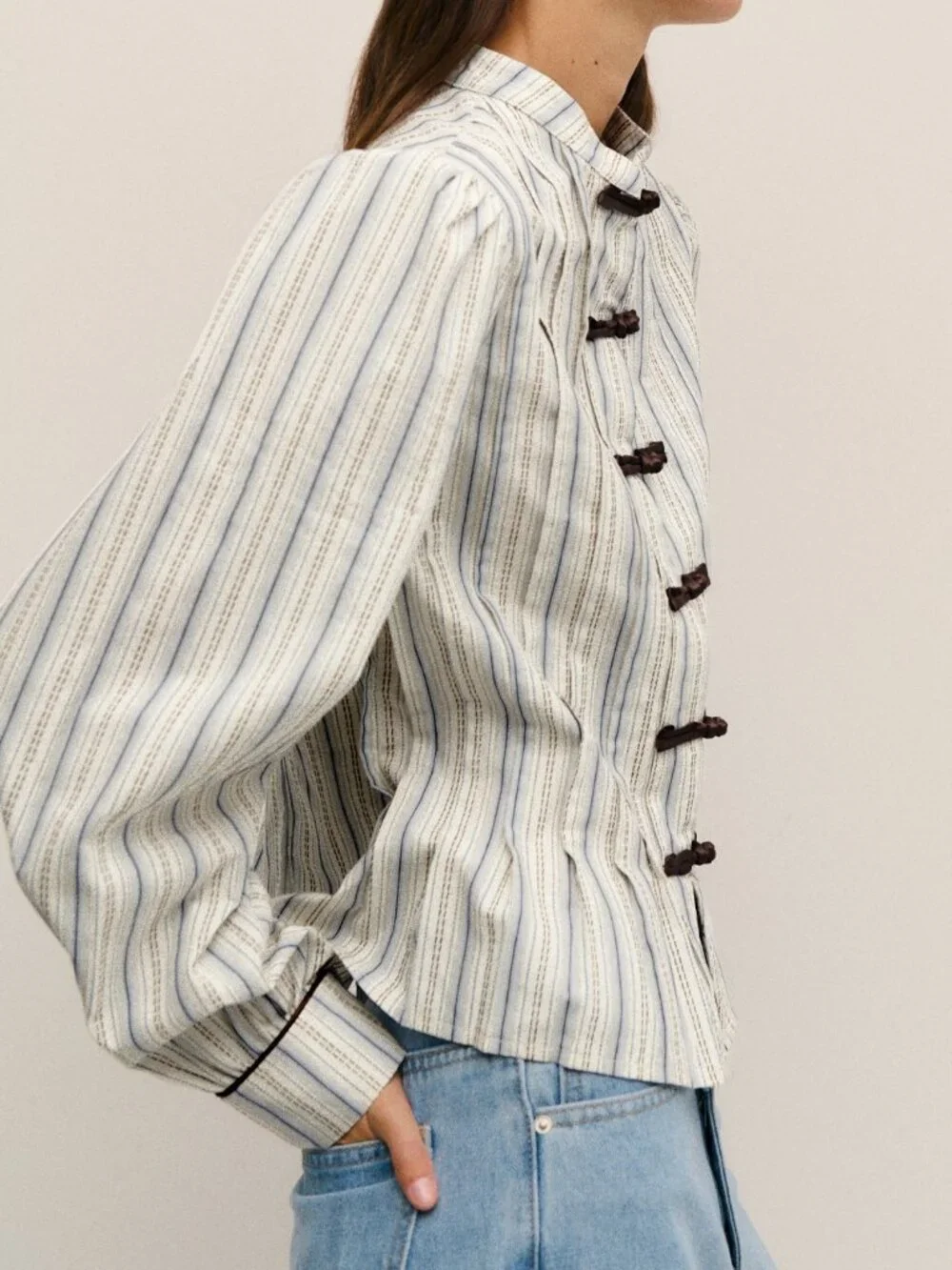 Baby Blue Casual Women's Striped Tailored Jacket